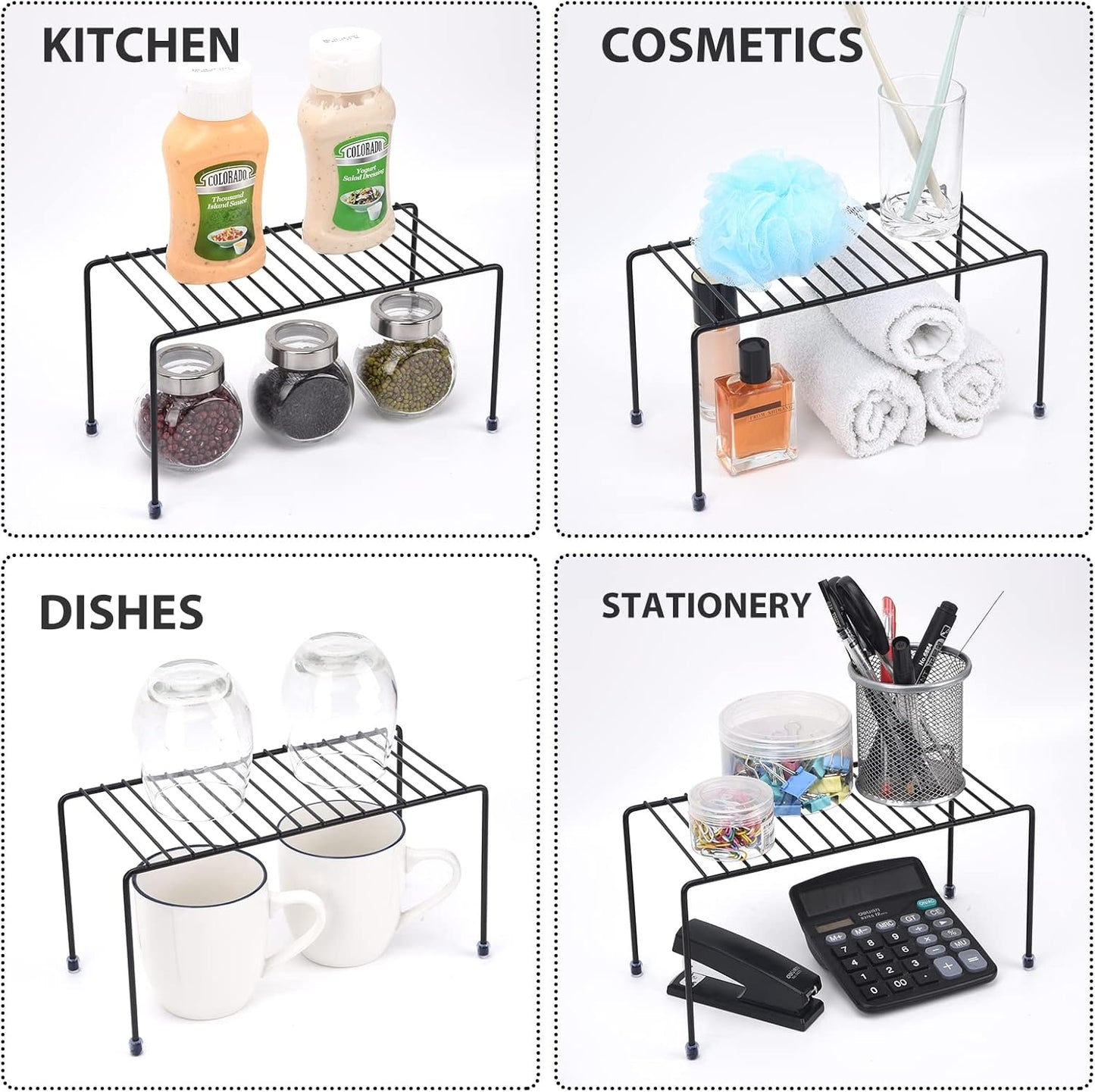 Kitchen Shelves, Cabinet Organization Mini Storage Shelf, Storage Rack Organizer for Kitchen, Fridge, Cabinet, Bathroom (Black 2)