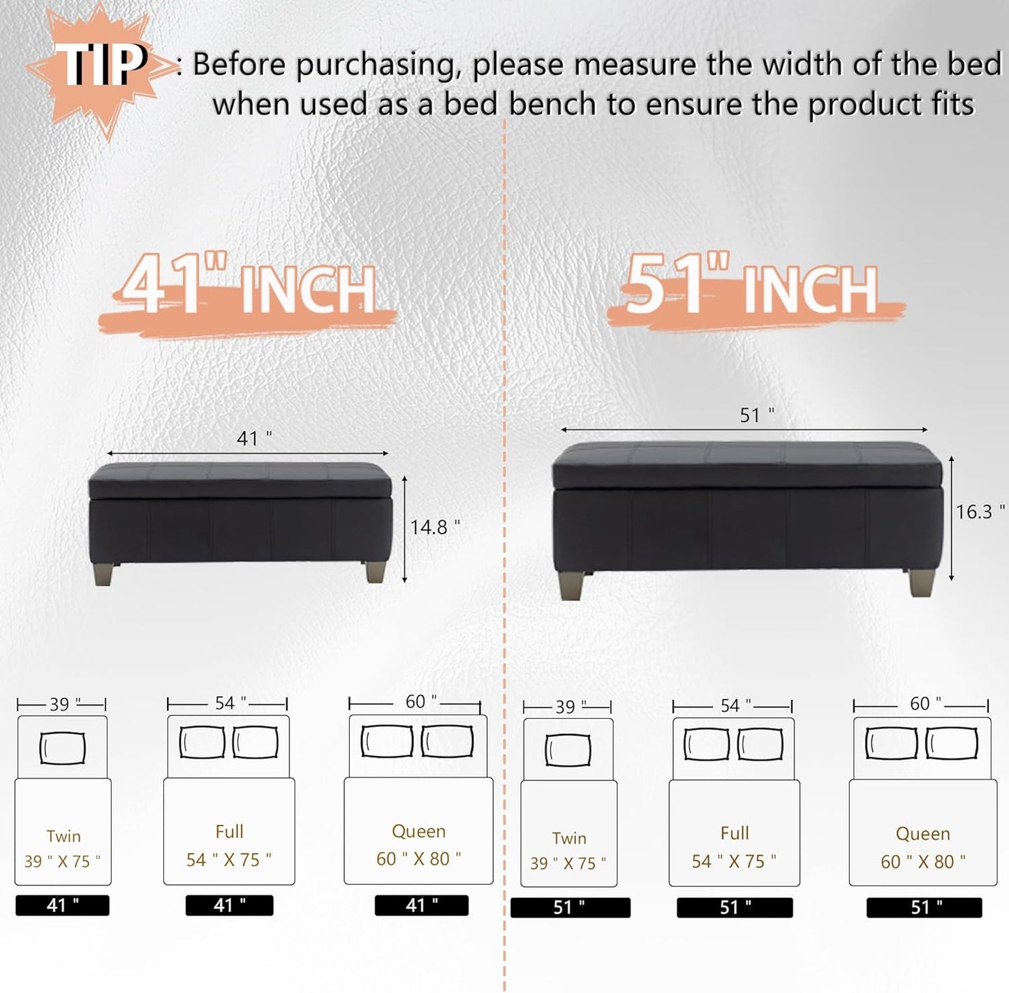 Black Faux Leather Ottoman with Storage, Rectangular Extra Long Storage Bench for Bedroom and Living Room