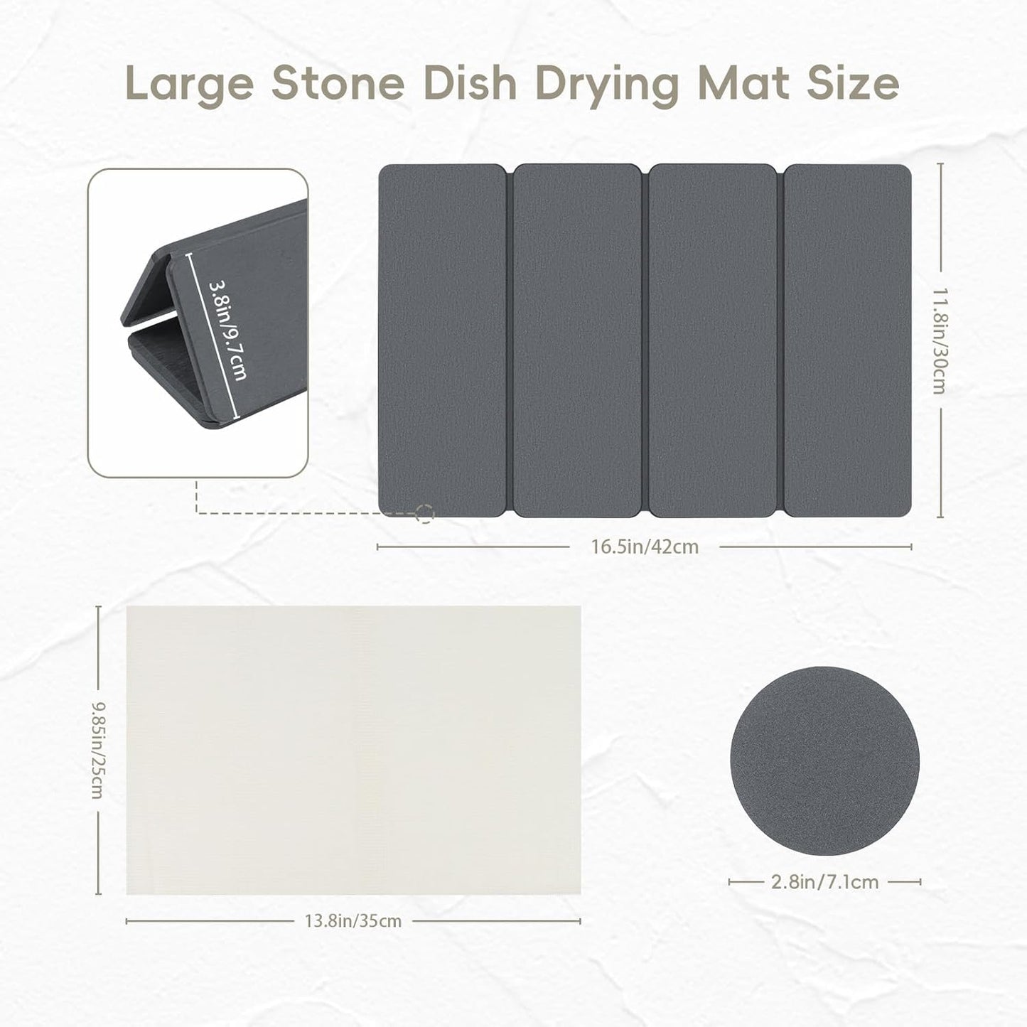 Small Stone Dish Drying Mat for Kitchen Counter, HQAUT 16"×12" Collapsible Quick Drying Dish Mats, Super Absorbent Diatomaceous Earth, Non-Slip Sink Mat for Countertop Dishes, Easy to Clean