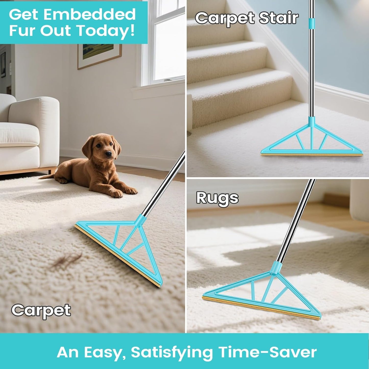 Carpet Rake for Pet Hair Removal,Reusable Pet Hair Remover, 55”Adjustable Long Handle Carpet Rake Pet Hair Remover,Dog Hair Rake,Cat Fur Brush,Lint Remover Scraper for Carpets,Rugs,Mats,Couch