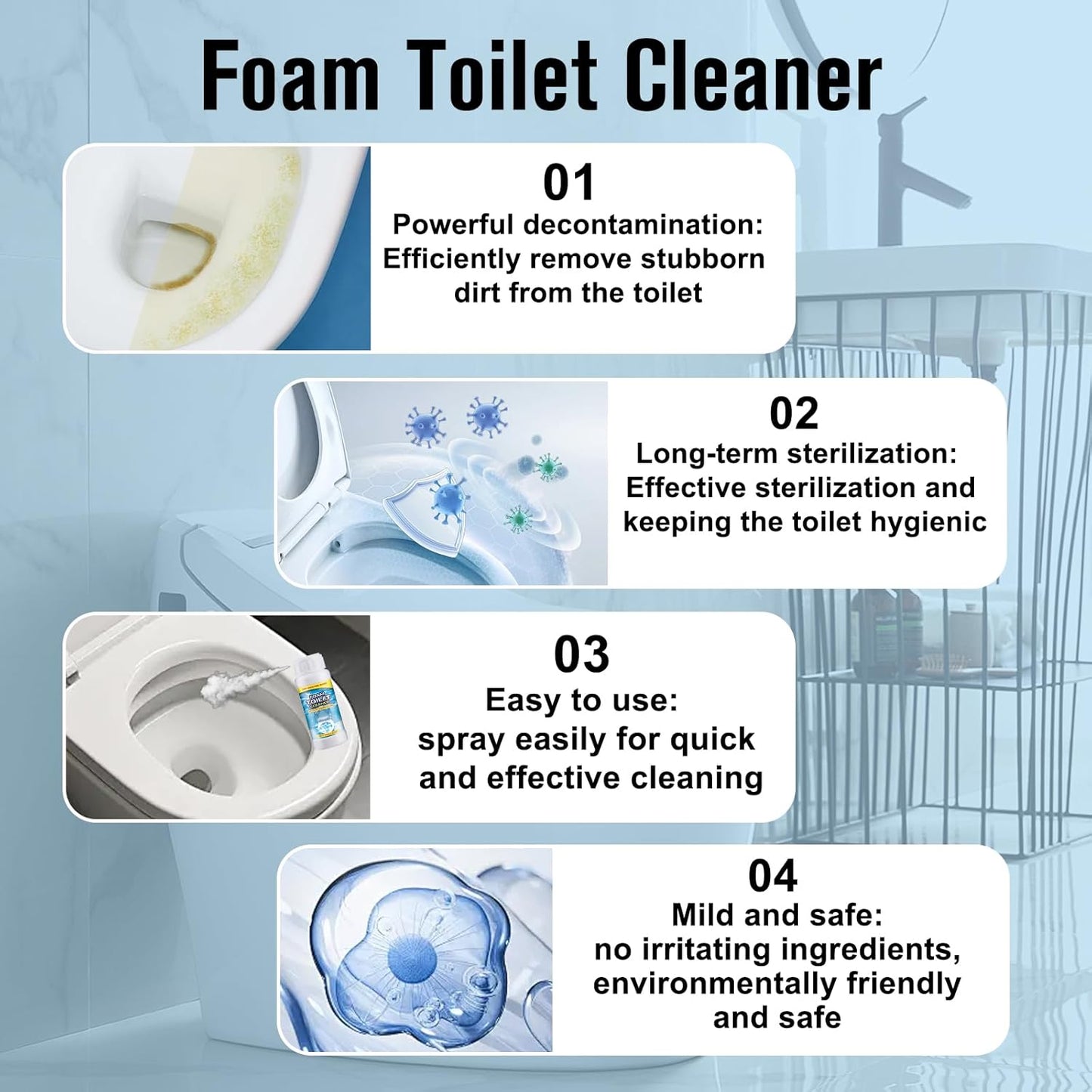 2PCS Foam Toilet Cleaner,New Powerful Foaming Toilet Bowl Cleaner,Foaming Bathroom Cleaner for Home,Instant Powerful Cleaner for Toilets Squatting Pans