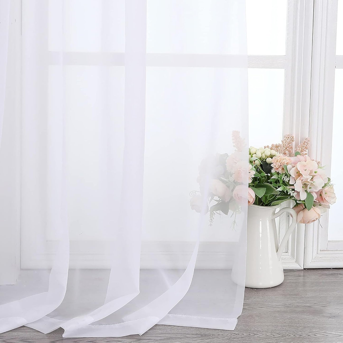 Chyhomenyc Extra Long White Sheer Curtains 144 inch 2 Panels Set, Translucent Backdrop Window Scarf Drapes for Canopy Bed/Wedding/Living Room/Anniversary, 12FT Length, Each 42Wx144L in, 2PCS, White