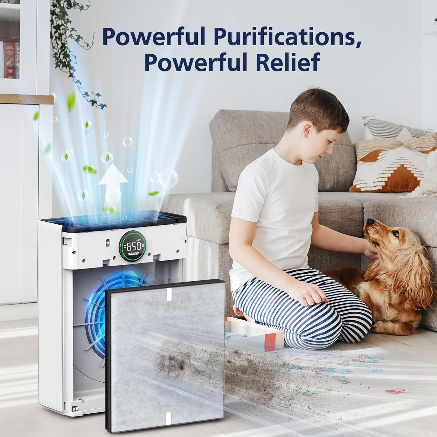 PR1 Replacement Filter for Mooka PR1 Air Purifier for Home Large Room up to 2200sq.ft, HEPA Activated Carbon, with 4Pcs Washable Filter for Pets, 2 Packs