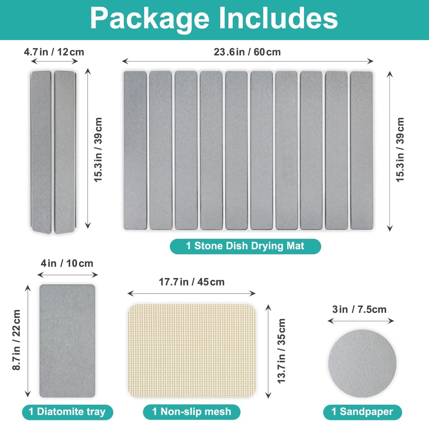 Large Stone Dish Drying Mat for Kitchen Sink Countertop Dish Drainer Diatomaceous Earth Mat Collapsible Dishes Rack Drying Tray Water Absorbent Quick Draining Pads Fast Foldable Bathroom Drying Mats