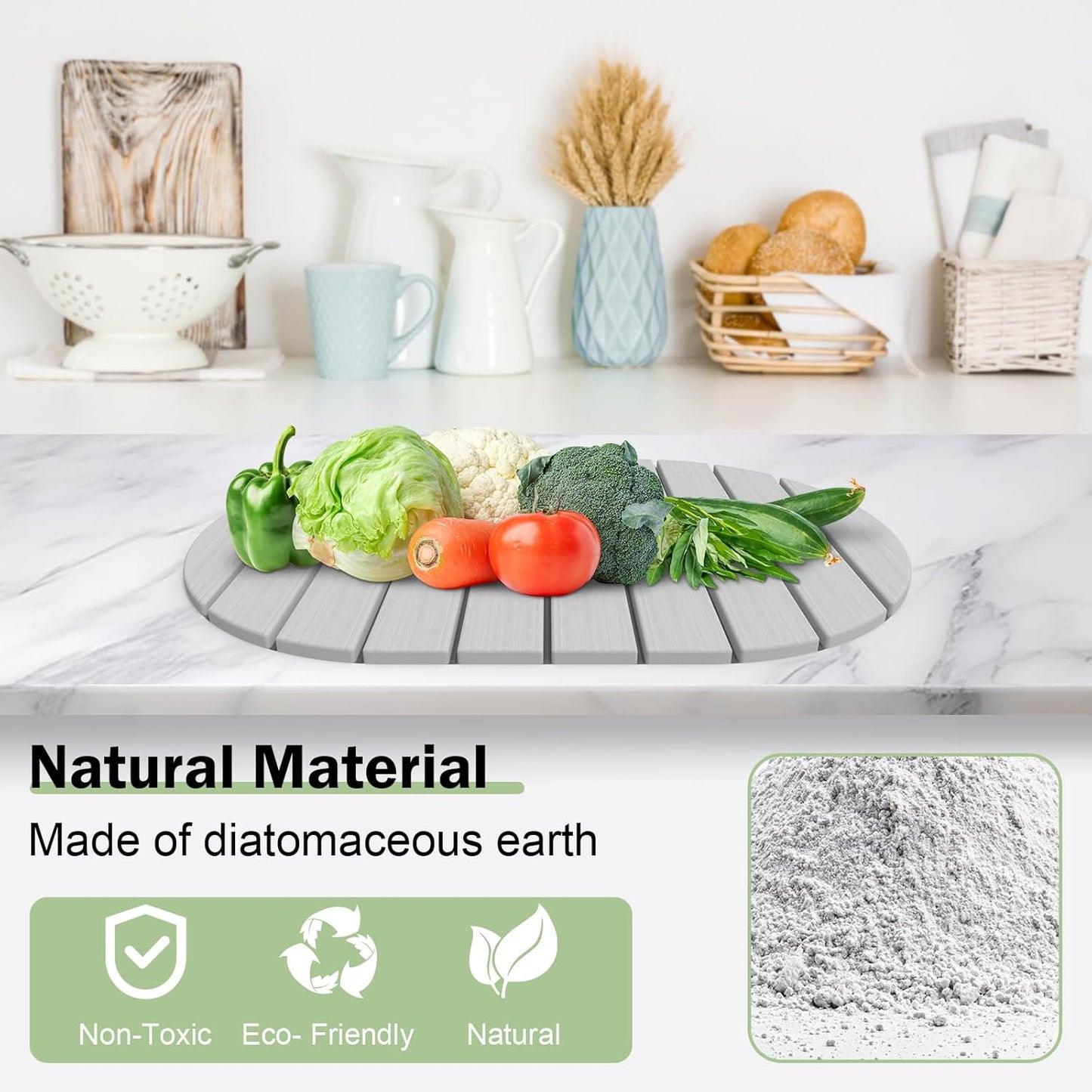 Stone Dish Drying Mat for Kitchen Counter,24"(L)×16"(W) Collapsible Fast-Drying Diatomaceous Earth Mats with Towel Sanding Tool,Versatile Stone Drying Mats for Cups Dishes Bottles