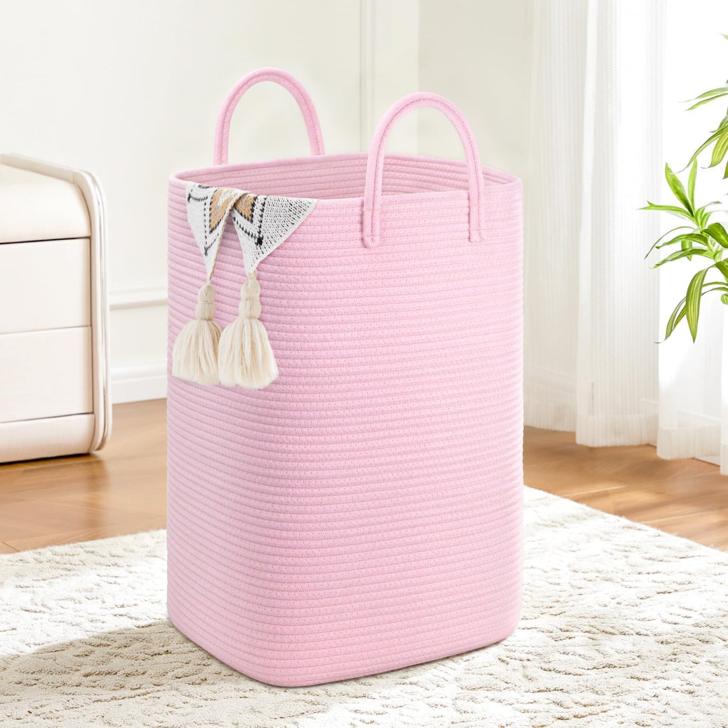 Laundry Basket,Woven Cotton Rope Laundry Hamper,40L Versatile Storage for Dirty Clothes,Baby Toys,and Blankets in Bathroom, Nursery,and Living Room