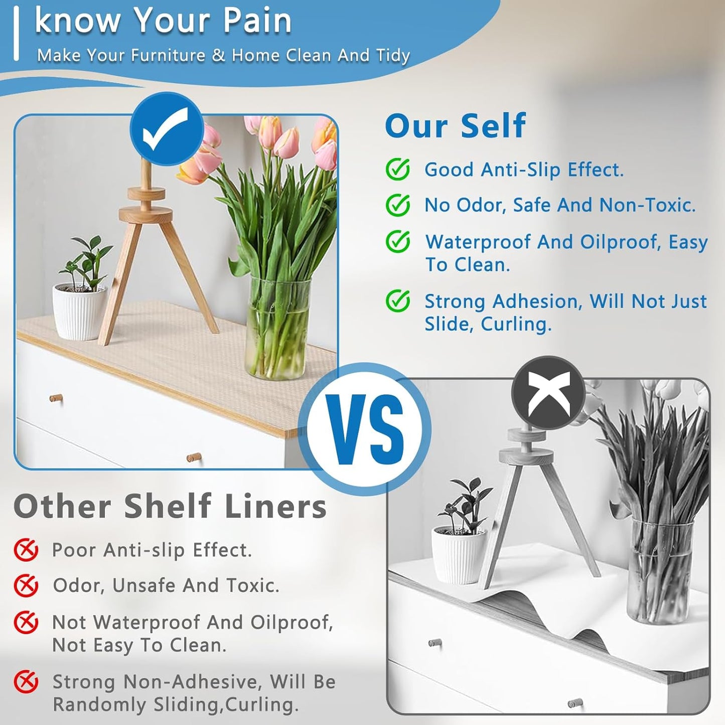 Self-Adhesive Shelf Liner Kitchen Liner, Waterproof Backed Paper Easy Peel and Stick Contact Liner Without Residue for Decor Your Desk Surface, Kitchen Countertops (Clear, 11.8 x 118.1 inches)