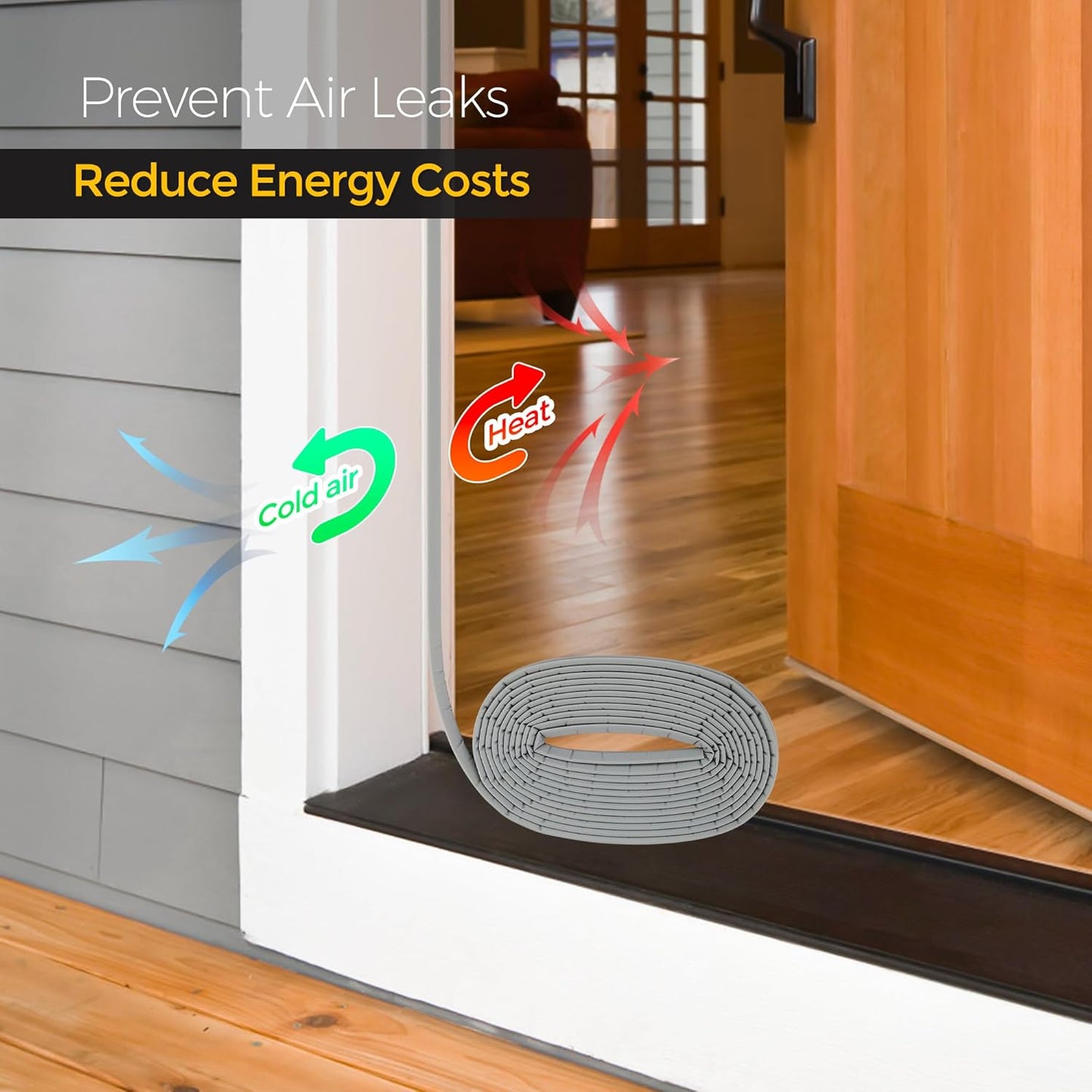 Weather Stripping Door Seal Strip Soundproof Q Foam Tape, Exterior Door Insulation Strip for Large Gap, Easy to Install(Grey, 26FT)