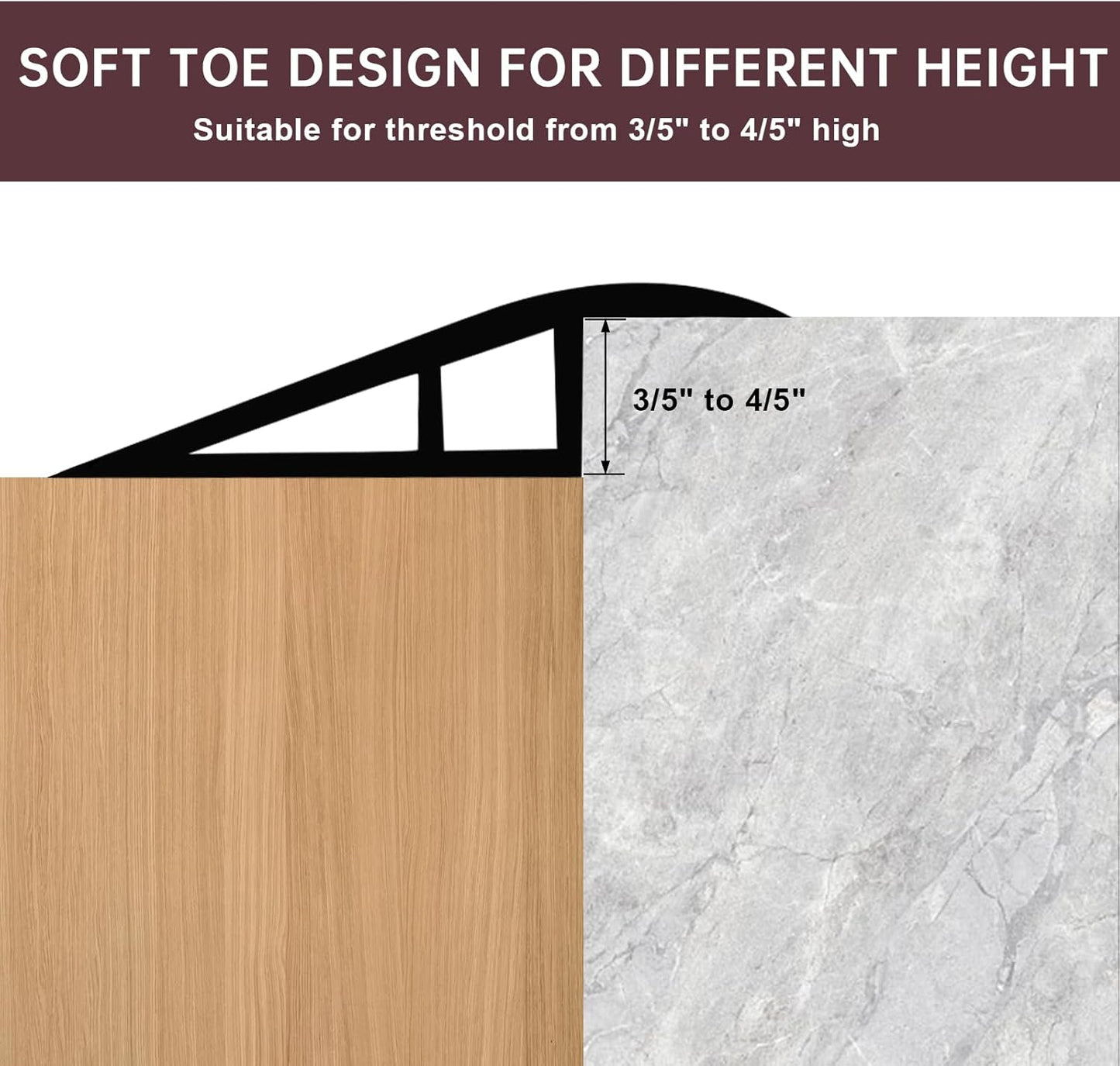 Vinyl Door Threshold Flooring Transition Strip Self Adhesive Carpet Edging Strip for Laminate Doorway Edge Threshold from 3/5" to 4/5" (Coffee, 3.3 Ft)