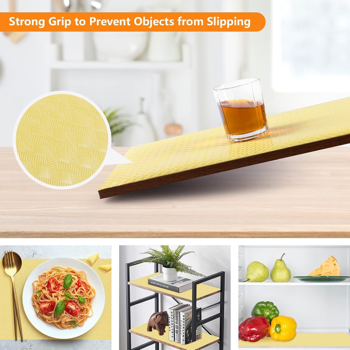 Shelf Liners for Kitchen Cabinets Refrigerator Liners Waterproof & Oil-Proof Kitchen Cupboard Liner Non Adhesive Drawer Mats Non Adhesive Cabinet Liners for Shelves -Yellow Beige 11.8 x 118 Inches