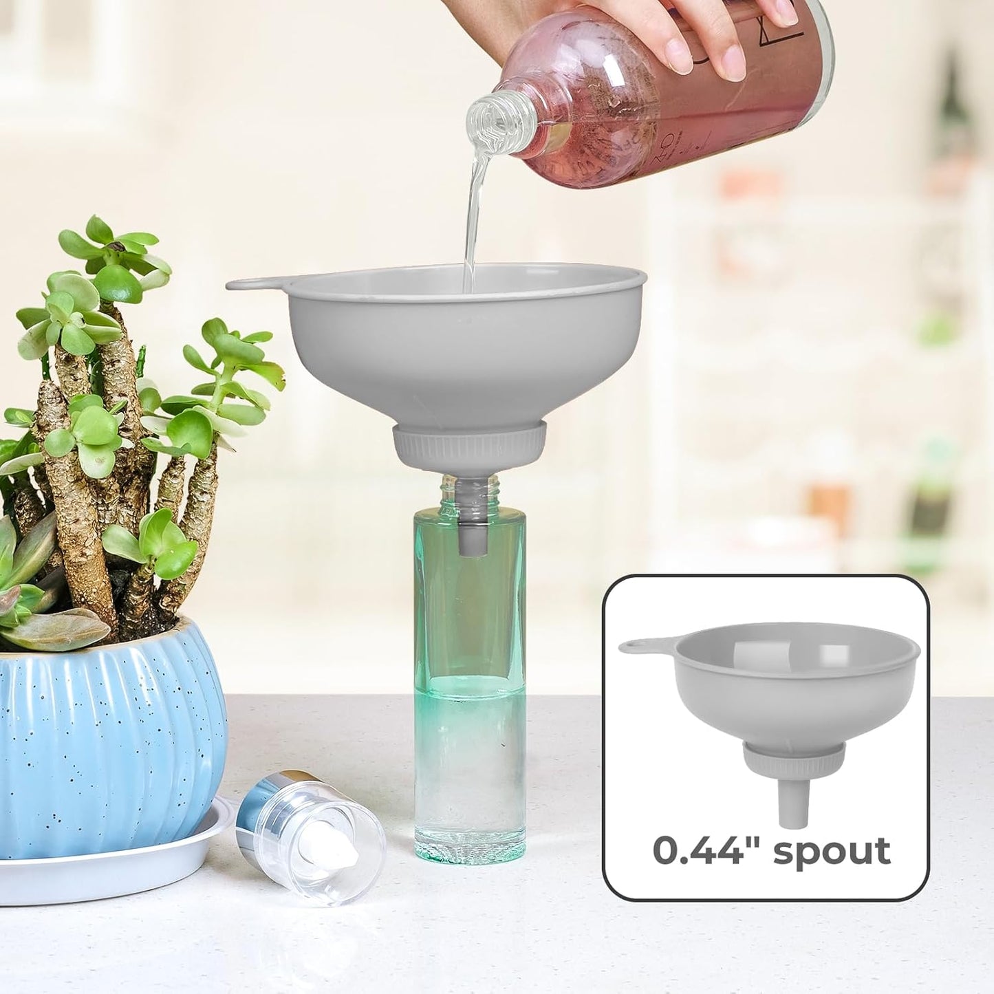 Wide Mouth Kitchen Funnel, Food Grade Plastic Cooking Canning Funnel with 4 Sizes Spouts for Filling Wide and Regular Mason Jars, Spray Dropper Oil Bottle Jug Spices Shampoo Sauce
