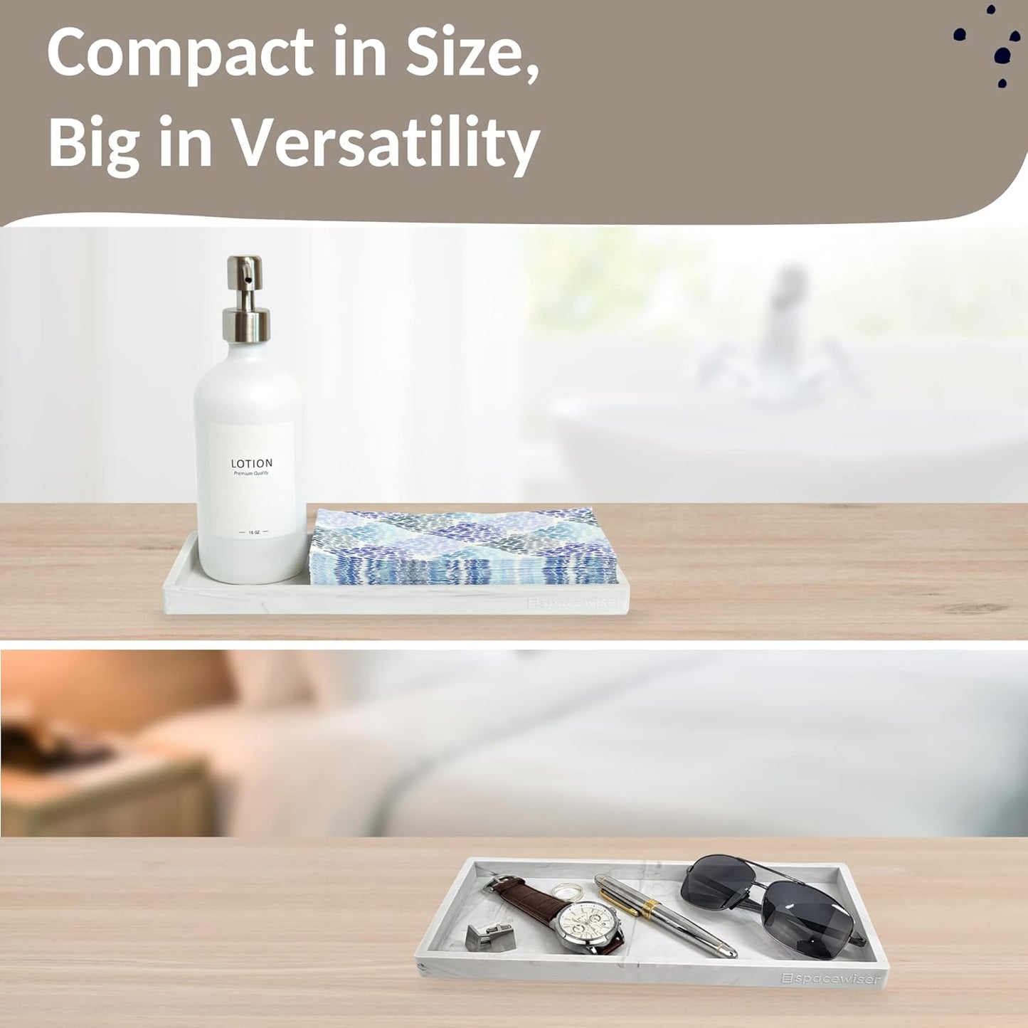 Countertop and Vanity Tray - 11.7" Silicone Bathroom Tray Countertop, Dish Soap Trays for Kitchen Counter, Sink Organizer Accessories Caddy, Toilet Laundry Shower Makeup Mat Oil Holder