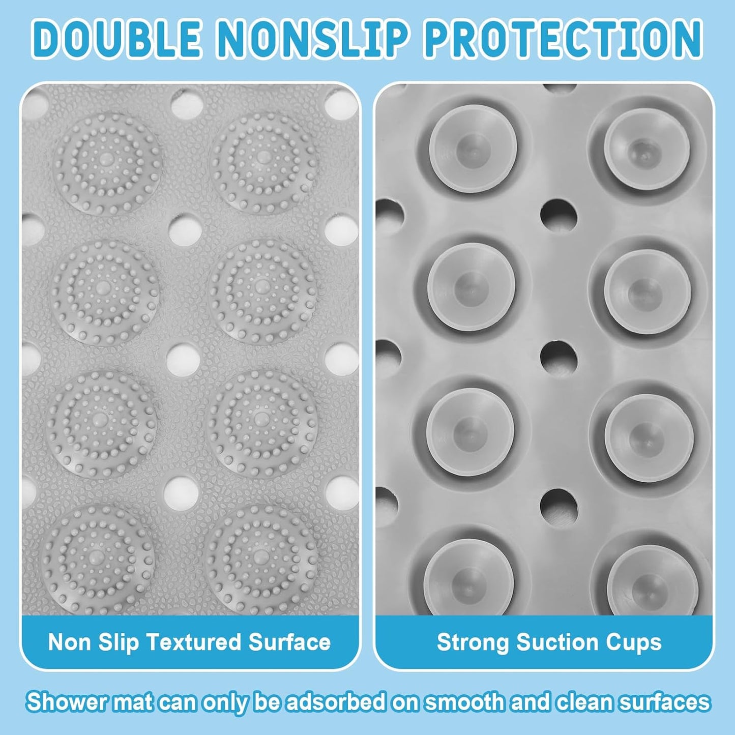 Dunzy 12 Pcs Non Slip Bath Mats 27.6x14.2 Inches TPE Bathtub Mats with Suction Cups Drain Holes Textured Surface Anti Slip Shower Pad for Bathroom Tub Adults Elderly Home Hotel