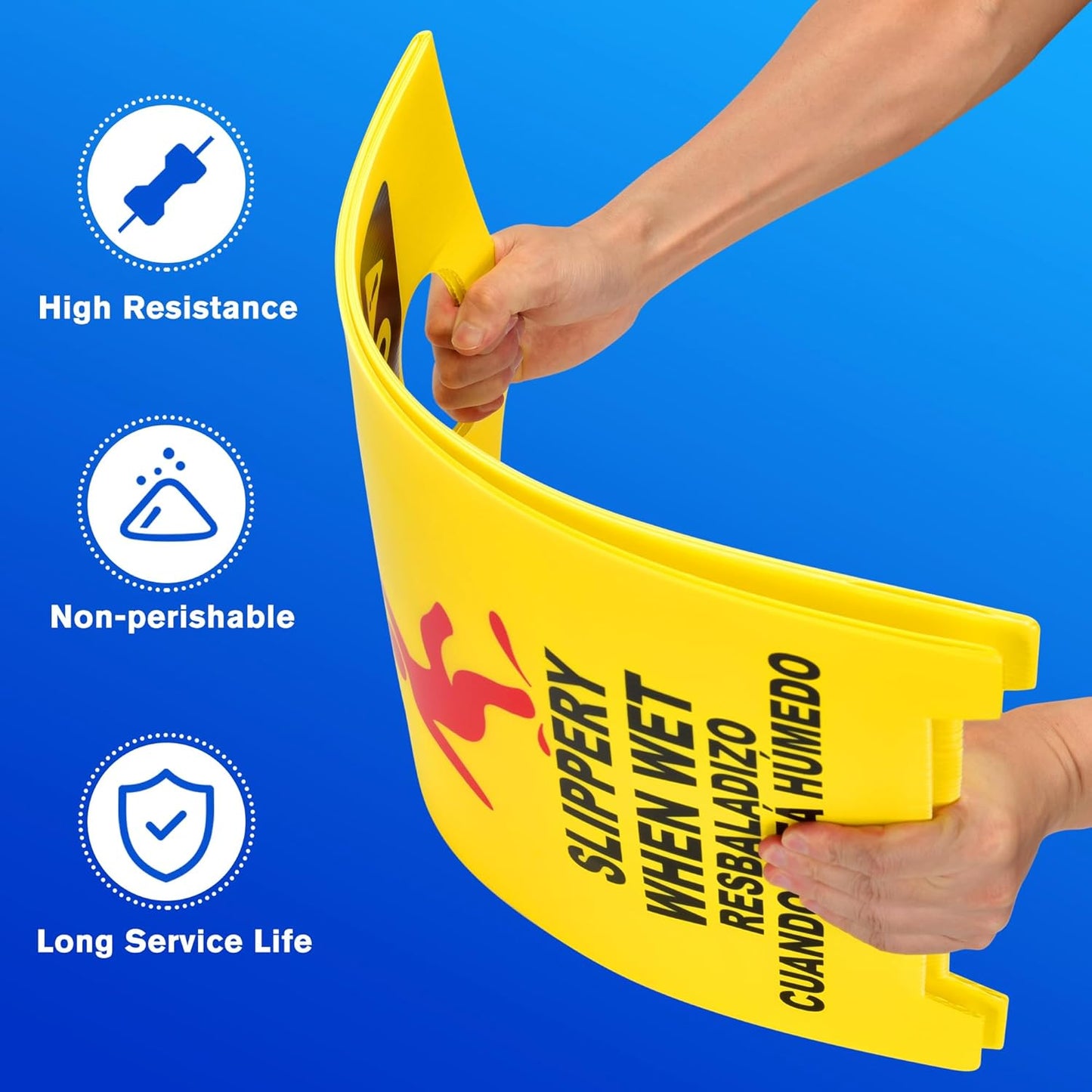 MATTHEW CLEANING 19'' 2 Pack,Industrial Wet Floor Sign 2-Sided Durable Corrugated Plastic Birght Yellow Multilingual Saety Warning Signs Commercial Caution Wet Fold-out Floor Signs For Indoors Only