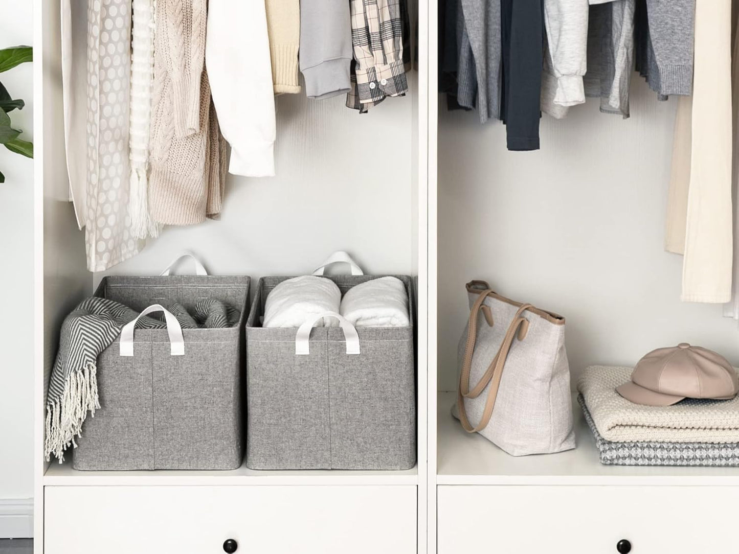 StorageWorks 45L Large Storage Bins for Closet and Shelves, Fabric Organizer Baskets with Handles for Clothes, Towels, Collapsible Storage Basket, Gray, 2-Pack