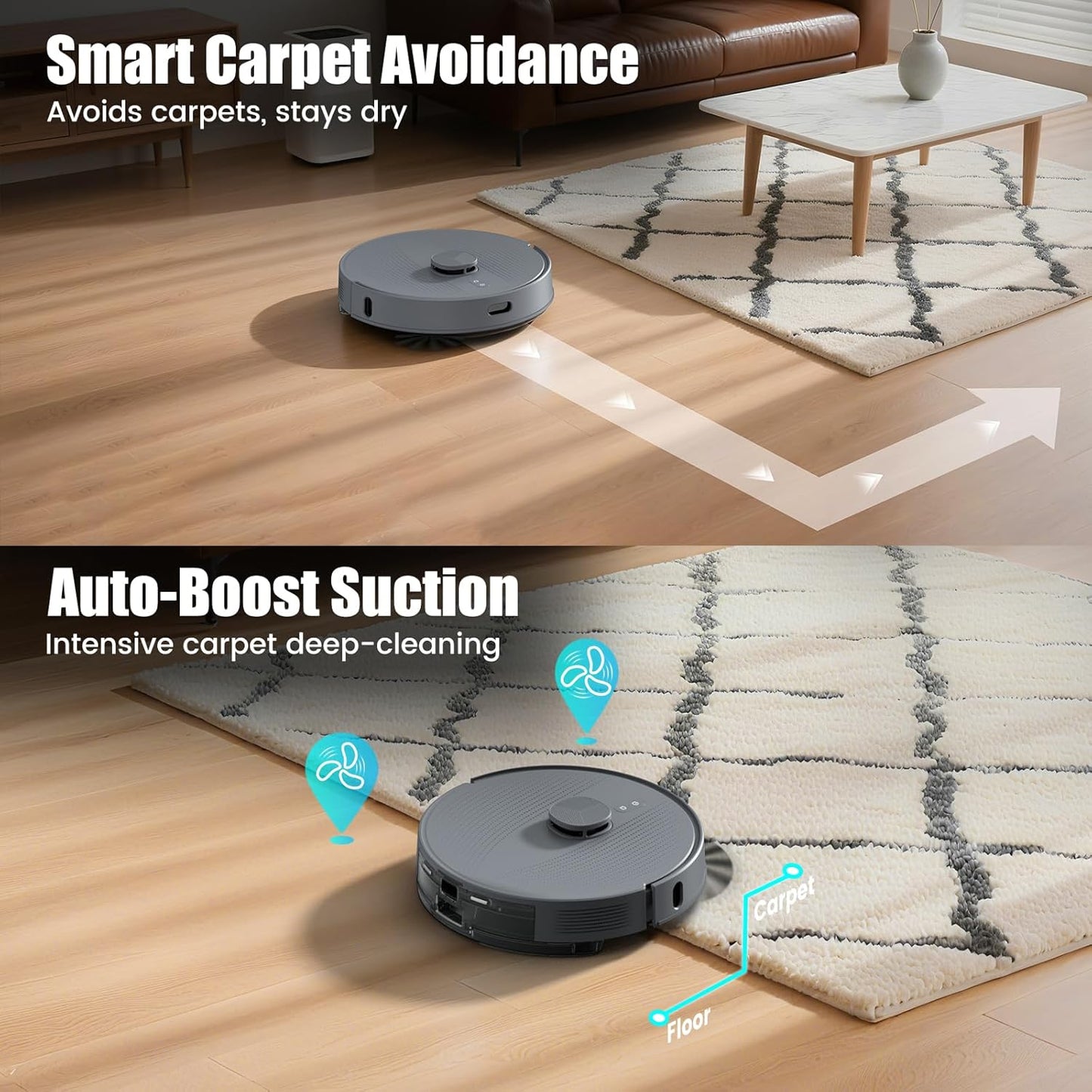 AIRROBO T25+ Robot Vacuum and Mop Combo,5500Pa Powerful Suction, Self-Emptying, 60-Day Capacity, 240 Mins, Smart APP Control, Multi-Floor Mapping，Perfect for Hard Floors, Carpets, and Pet Hair
