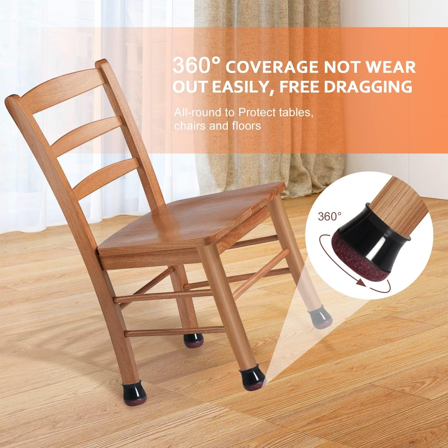 Chair Leg Floor Protectors Chair Leg Protectors for Hardwood Floors Felt Silicone Caps Strengthen Bottom Protection Anti-Scratch Reduce Noise 16 Pack Black Round Large Fit 1-3/16" to 1-5/8" (30-40mm)