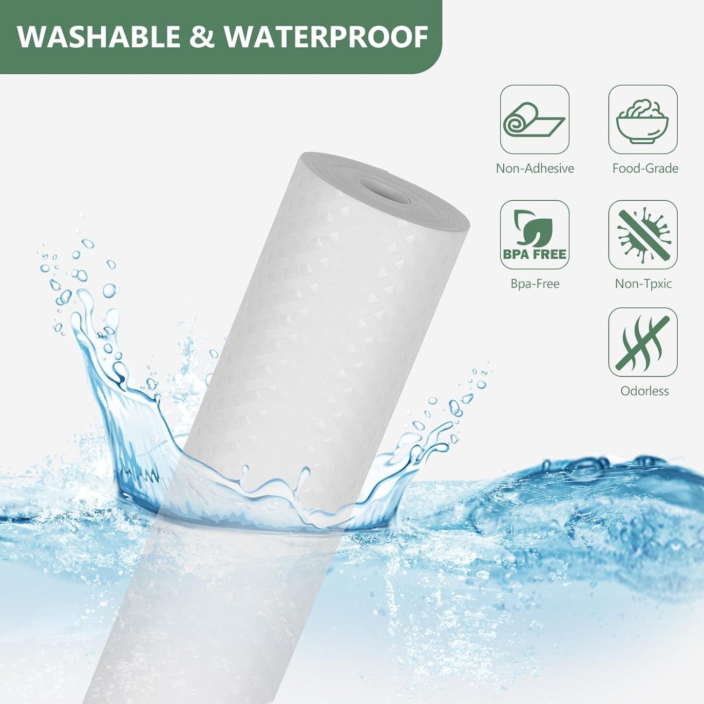 Shelf Liners, Non-Adhesive Drawer Liner, Waterproof & Oil-Proof Kitchen Cabinet Cupboard Liner Plastic EVA Material BPA Free Fridge Liner Mats Paper Protector for Shelves (White/12in x 240in)