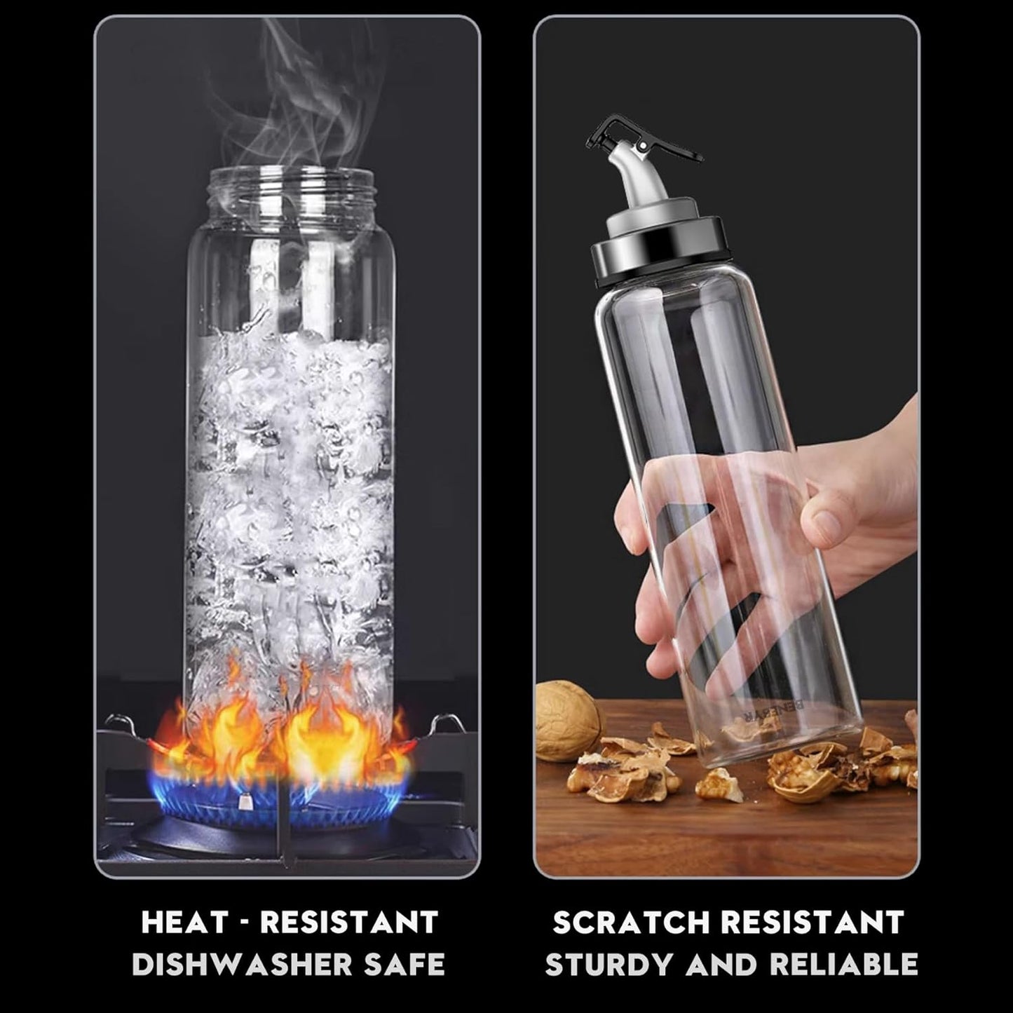 Olive Oil Dispenser Bottle for Kitchen Shatterproof Glass Bottle with Leakproof Pourer Spout & Rubber Bottom 17 oz Oil and Vinegar Dispenser Set of 2 Olive Oil Bottle for Cooking