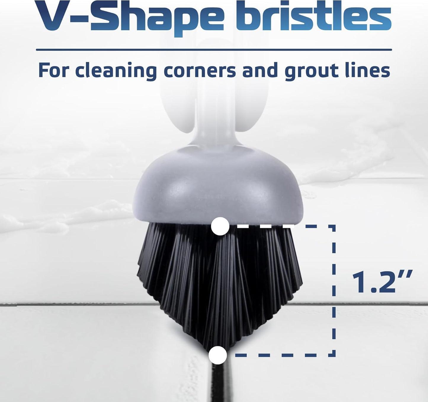 DSV Standard Grout Scrub Brush with Long Handle, 50'' Tile Grout Scrubber, V-Shape Crevice Cleaning Brush for Hard to Reach Areas, 180° Rotation Grout Cleaner for Tile Floors, Baseboards and Corners