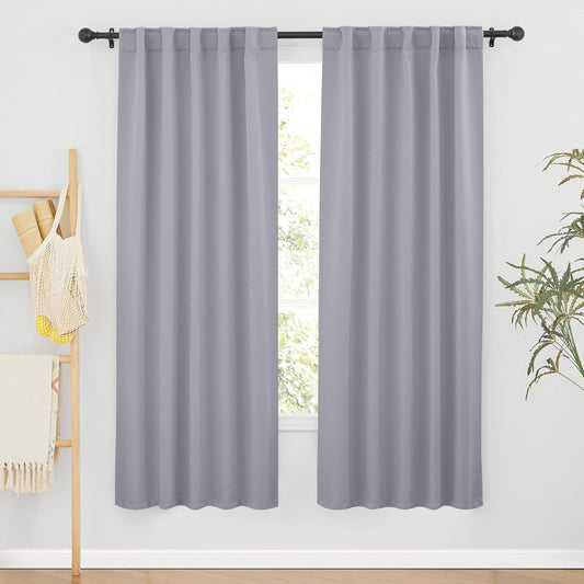 RYB HOME Curtains for Living Room - Blackout Curtains Sunlight Block Privacy for Dining Bedroom Bay Window French Door Decor, W 42 x L 72, Silver Grey, 1 Pair