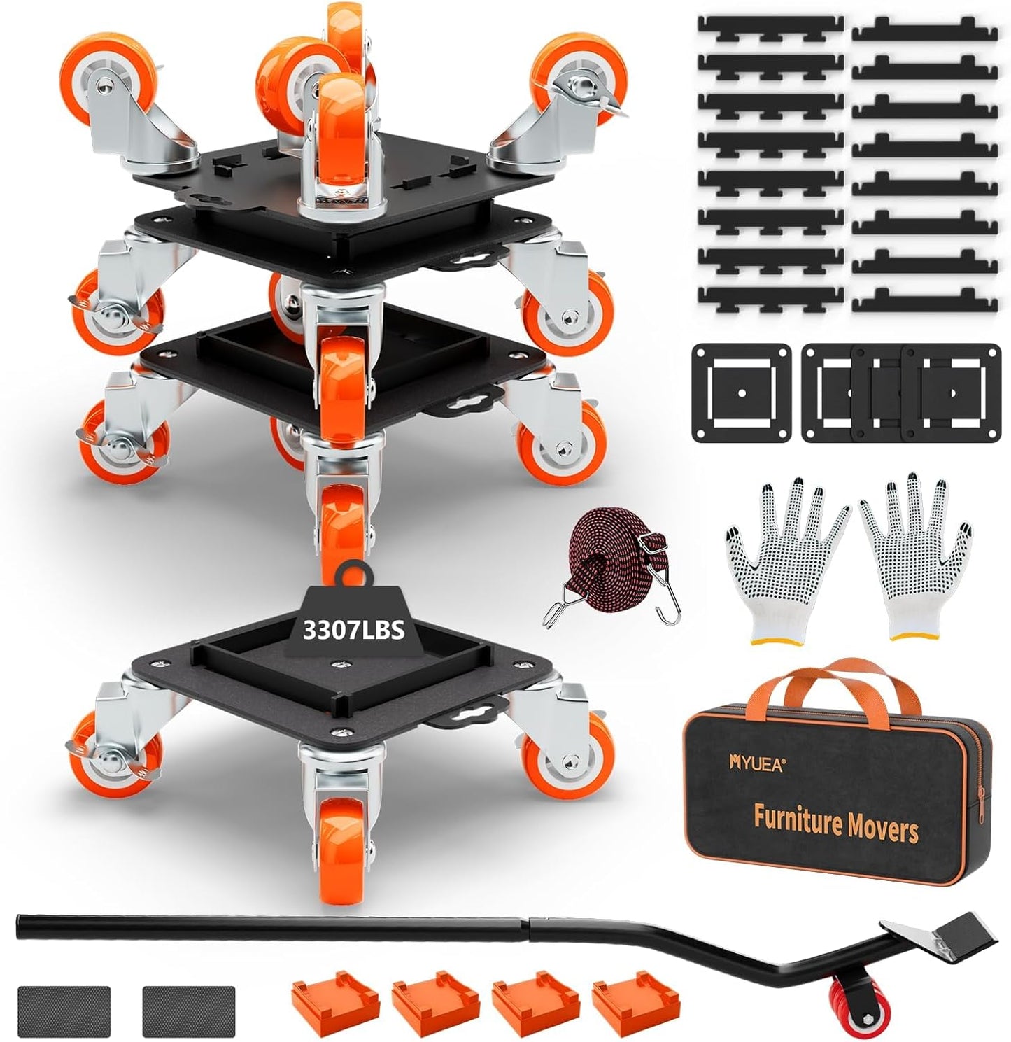 Furniture Dolly 5 Wheels Heavy Duty with Removable Side Guards,3307 Lbs Capacity,360° Rotating Wheels & Side Brake,Furniture Movers Lifter Tool with Wheels for Appliances,Sofas,Beds,Pianos