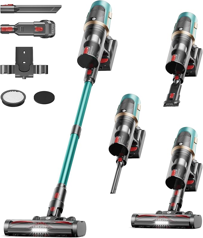 Cordless Vacuum Cleaner, Upgraded 580W 48KPA 65Mins Vacuum Cleaners for Home, Cordless Stick Vacuum Cleaner with Self-Standing and LED Screen, Anti-Tangle Wireless Vacuum for Pet Hair/Carpets/Floors