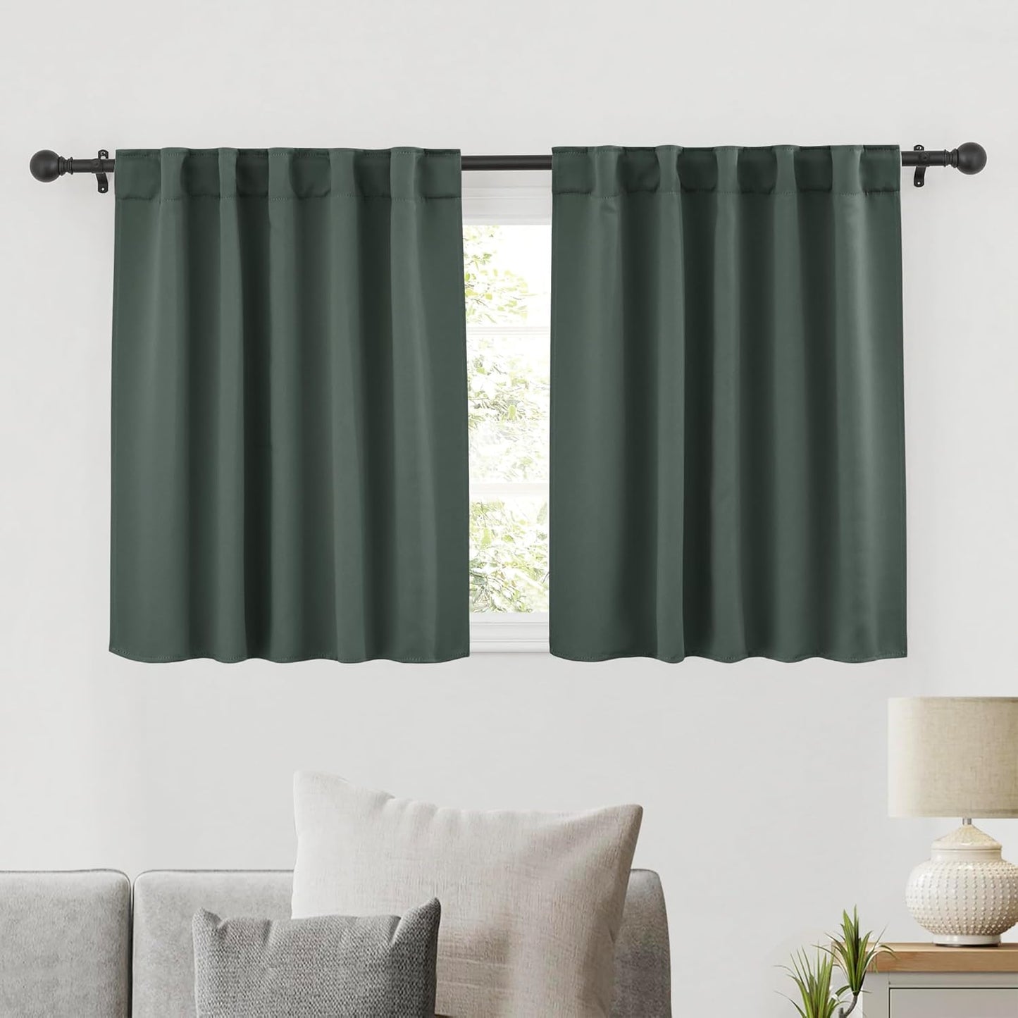 RYB HOME Bathroom Curtains Blackout - Thermal Insulating Privacy Small Window Curtains Short for Bedroom Basement Kitchen Kids Nursery Cabinet, Wide 42 x Long 30 inches, 2 Panels, Dark Green