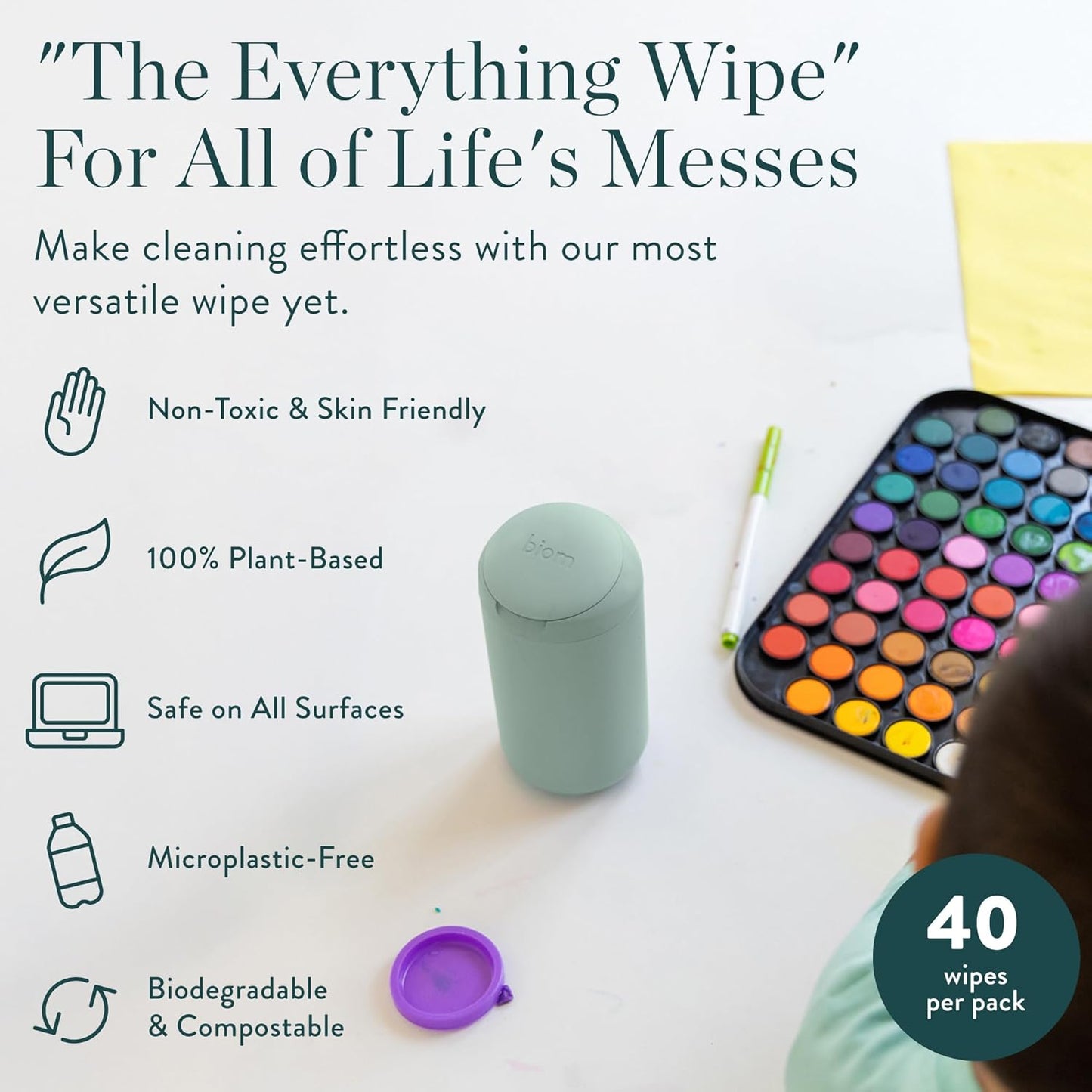 Biom Mini Dispenser + All-Purpose Wipes Starter Kit - Grapefruit Scented Cleaning Wipes | Fits in Car Cup Holder | Biodegradable Plant-Based Cleaner | Kid & Pet Friendly, Natural, Non-Toxic (Citrine)