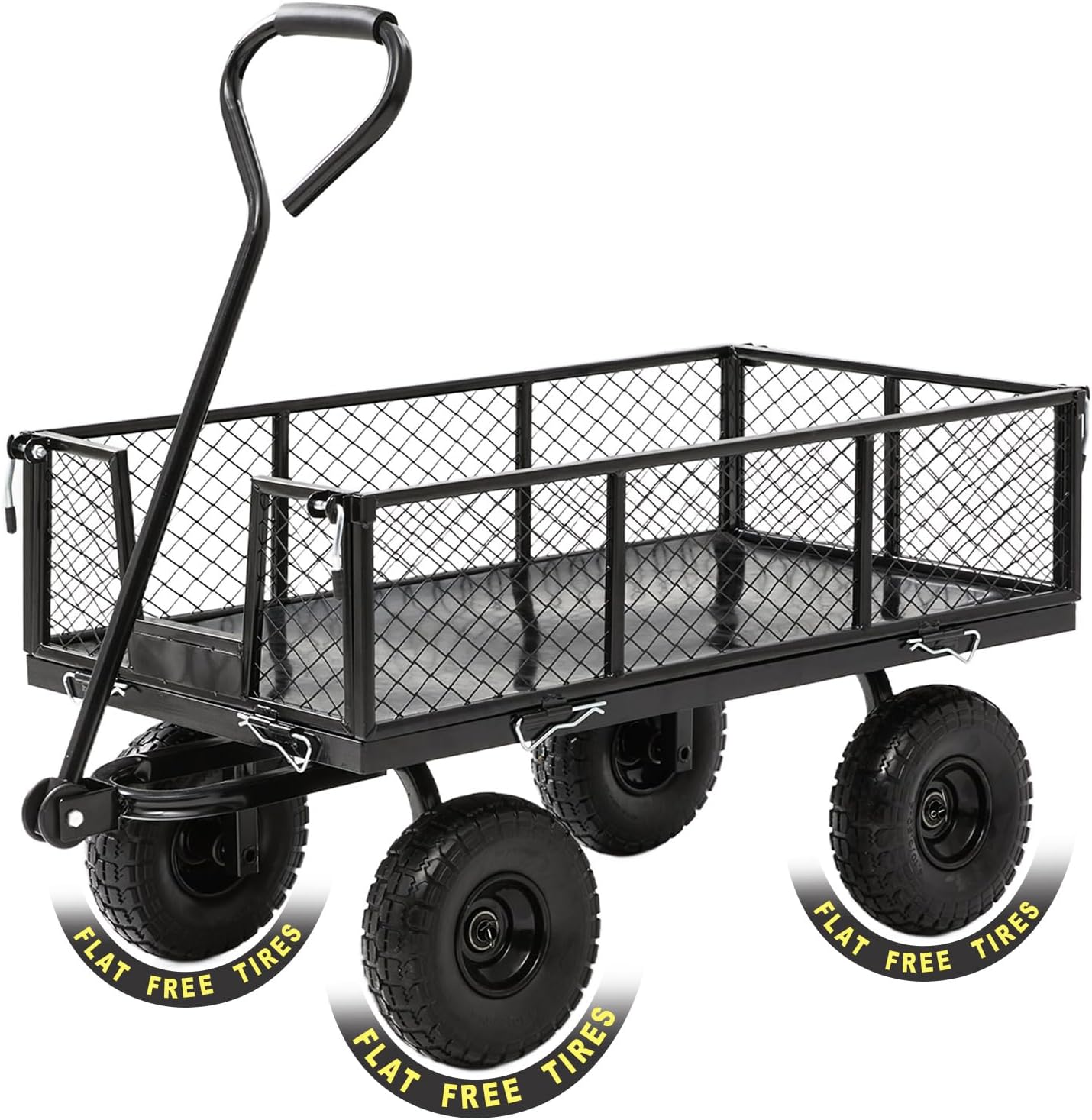 Garden Wagon Cart Heavy Duty 880 LBS Steel Utility Cart with All-Terrains 3.50-4" Solid Wheels 10" Tires, 180° Rotating Handle, Removable Sides, Laser-Welded Frame & Multi-Surface