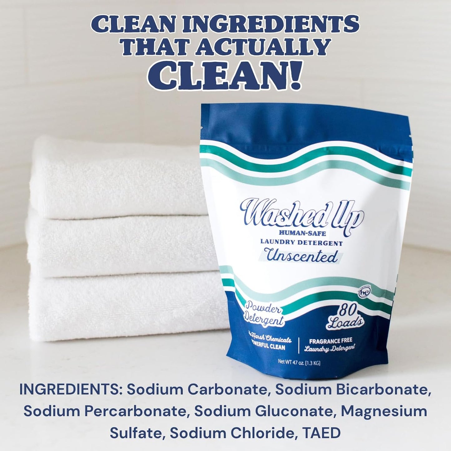 Unscented Laundry Detergent Powder | Fragrance-Free | Safe for Sensitive Groups | Powerful Clean | Plant & Mineral-Based | Made in USA
