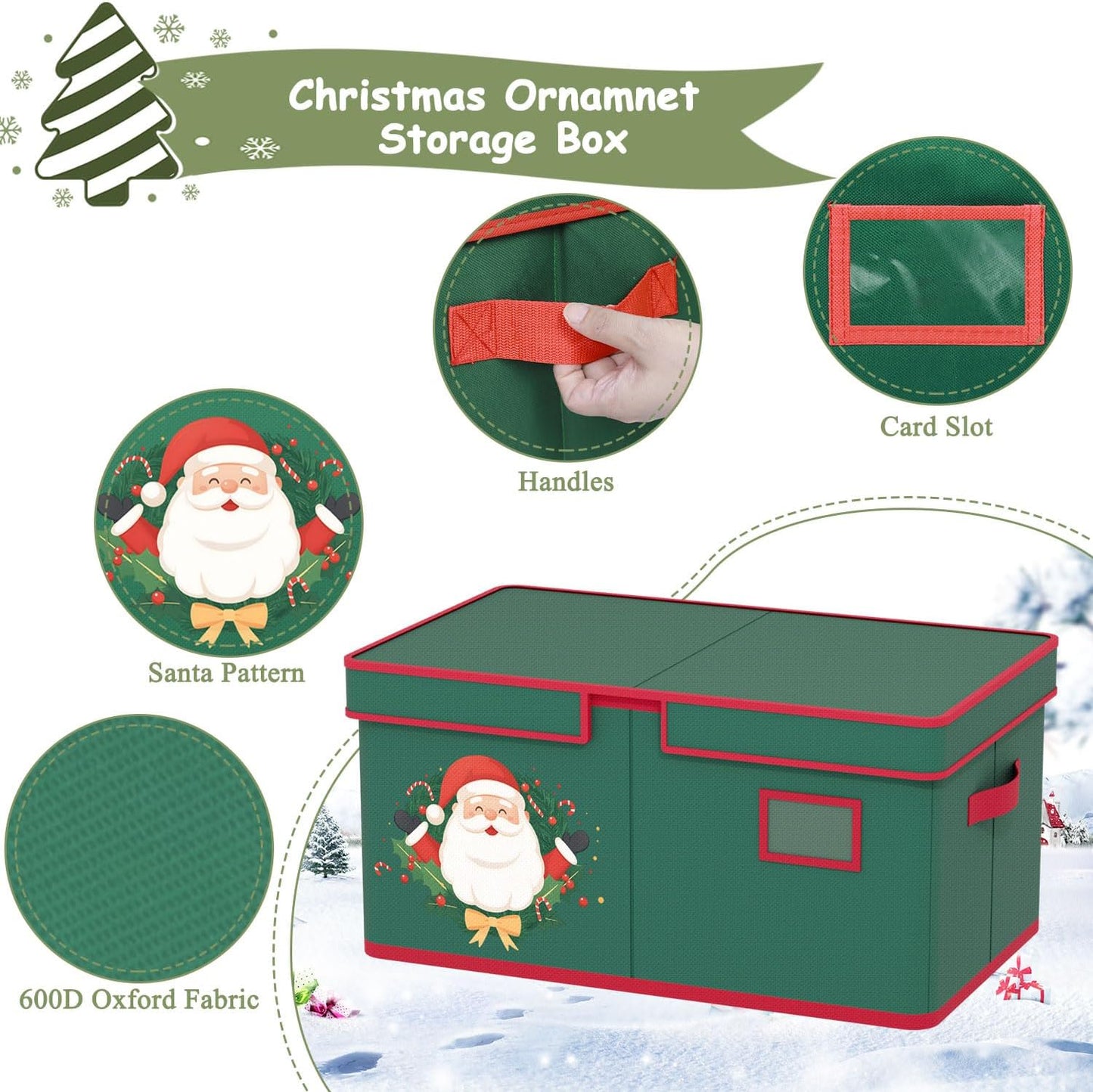 Christmas Ornaments Storage Box with Adjustable Divider Christmas Ornaments Storage Containers Fits 72 of 3 Inch Ornaments 600D Oxford Material Ornament Organizer Storage Box for Storage