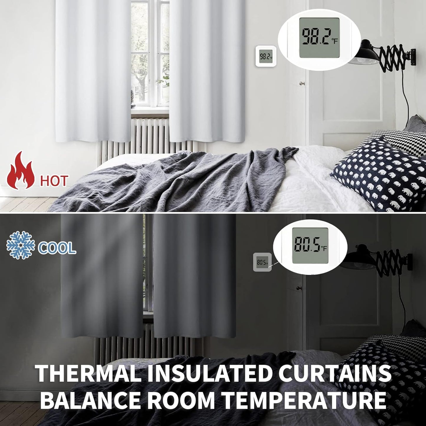 BGment Short Room Darkening Curtains 36 Inches Length for Bathroom - Rod Pocket Thermal Insulated 42 Inch Width Window Drapes for Kitchen Cafe Bedroom, Greyish White, 2 Panels, 42 x 36 Inch