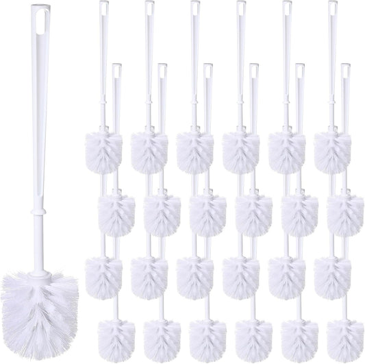 Mimorou 25 Pcs White Toilet Brush, Bathroom Toilet Bowl Brush, Soft Bristle Long Handle Plastic Toilet Scrubber for Bathroom