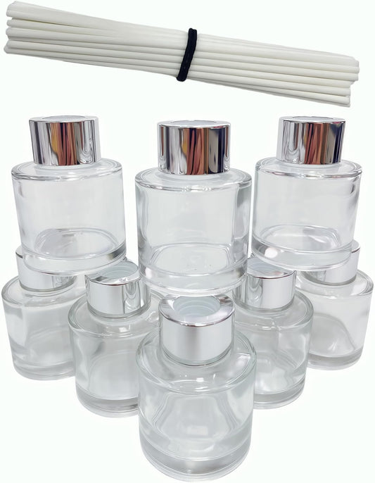 8PCS Reed Diffuser Bottles Empty, 40Pcs Reed Diffuser Stick, Diffuser Bottle Capacity 50ml (1.7oz) Diffuser Stick 3.5mm-190mm, Suitable for Home, Hotel, Restaurant, Office Aromatherapy Tasks
