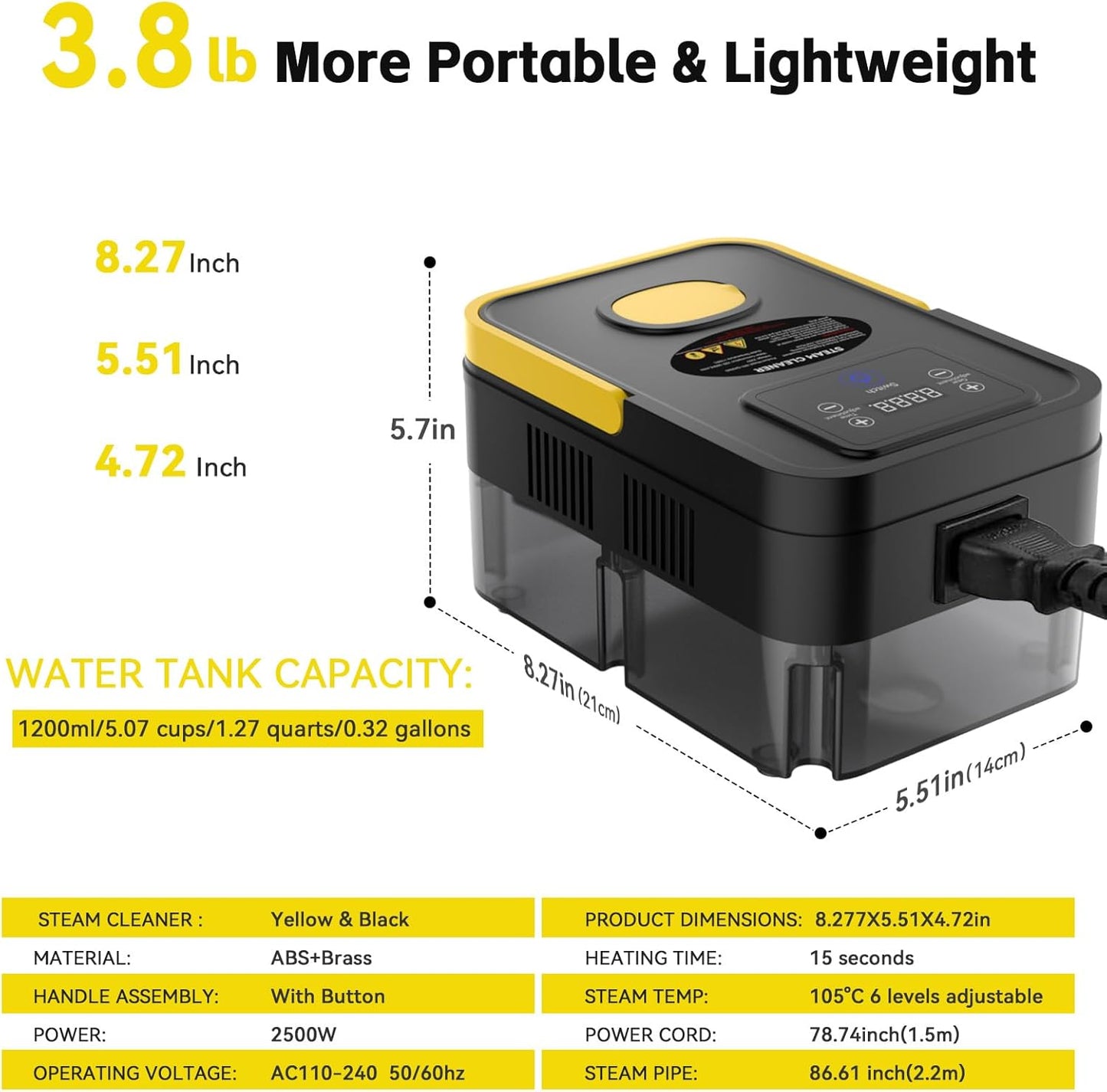 Steam Cleaner, 2500W High Pressure Steam Cleaner for Home, 10s Fast Heat-Up, Chemical-Free Steamer for Cleaning with 6 Steam Levels, 41oz Tank, Handheld Steam Cleaner for Car, Grease, Grout, Tile