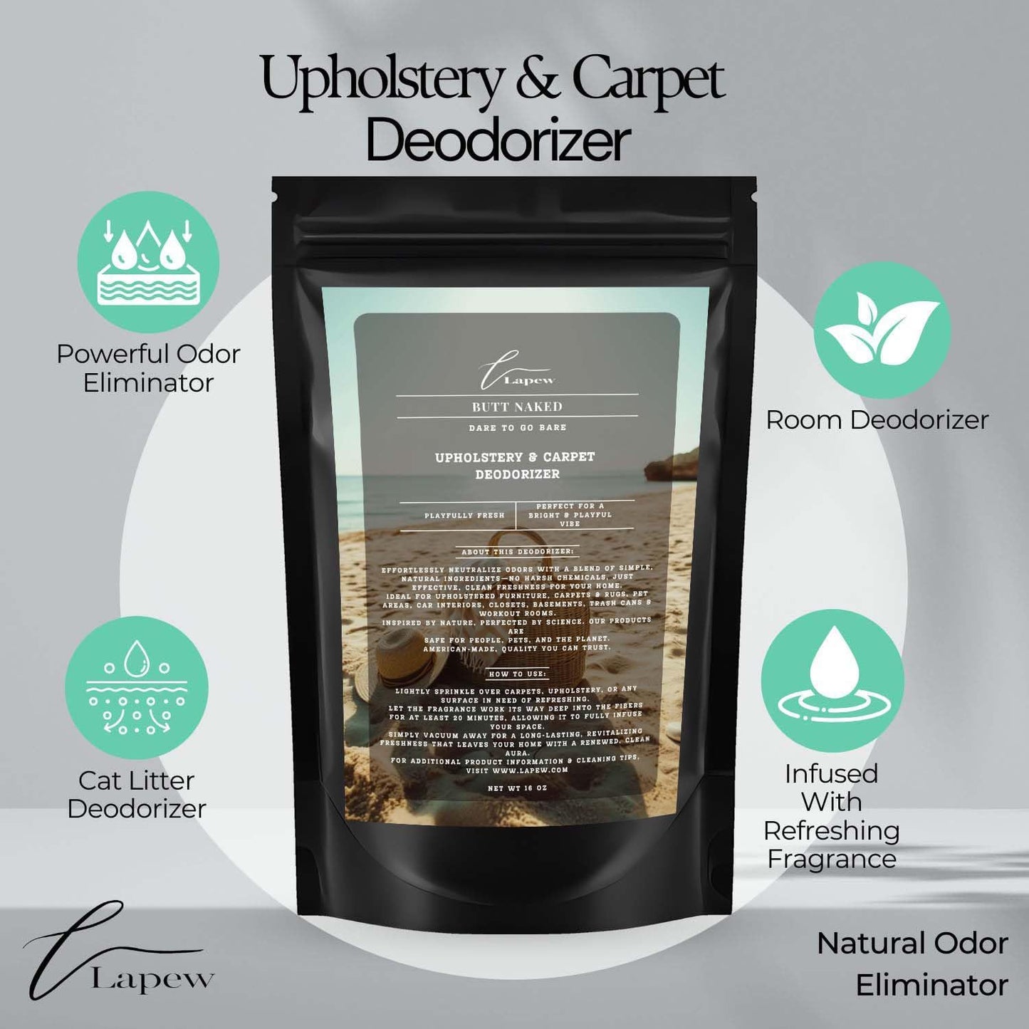 Butt Naked Carpet Freshener Powder: Powerful Odor Eliminator for Home, Upholstery Deodorizer, Carpet Deodorizer, Pet Urine, Cat Litter Box - Butt Naked Fragrance.