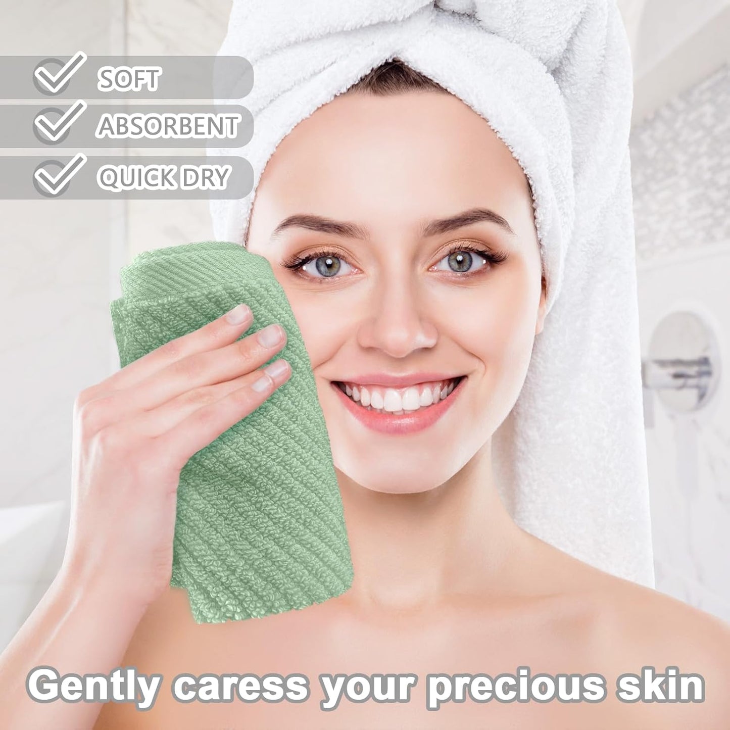 VOOVA & MOVAS Face Towels, 6PC 13"x13" - 100% Cotton | Quick Dry | Thick | Soft | Light Weight | Absorbent, Luxury Face Towels for Bathroom & Showering, Bathroom Decor, Mint Green