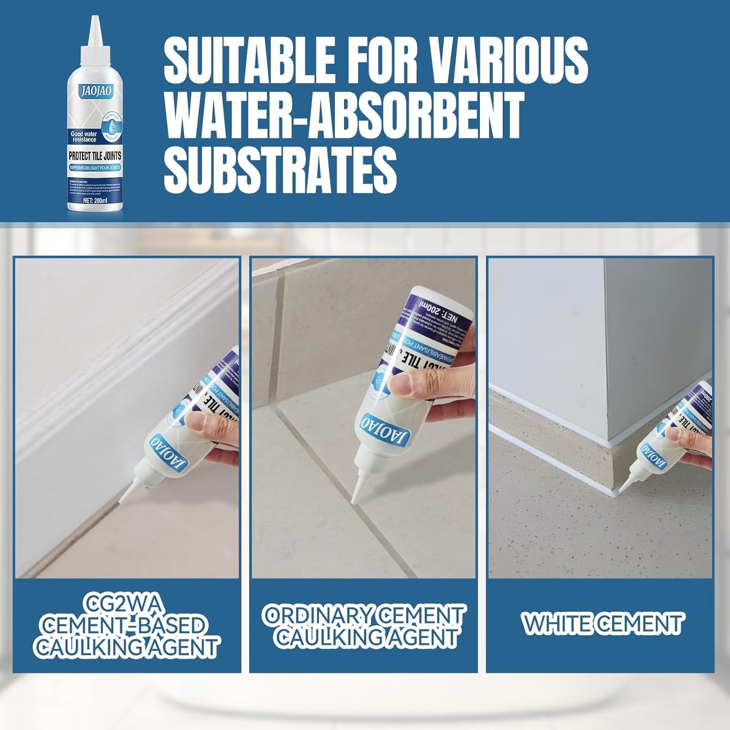 JAOJAO Grout Sealer for Floor Tile, Grout Repair Kit Tile Grout Sealer Shower Sealant Quick Drying Long Lasting Transparent for Floor Tile for Stone Bathroom Marble Indoor Outdoor, 200ml