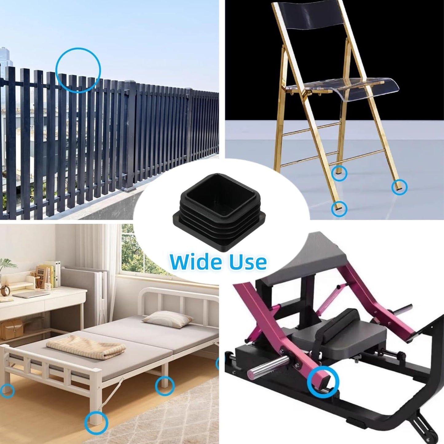 Furnigear Plastic Plugs Tubing End Cap Chair End Caps Outside Bottom Tubing Caps Square Furniture Sliders Glides Black (40, Fit 0.85-0.94" Square Tube Inner Size)