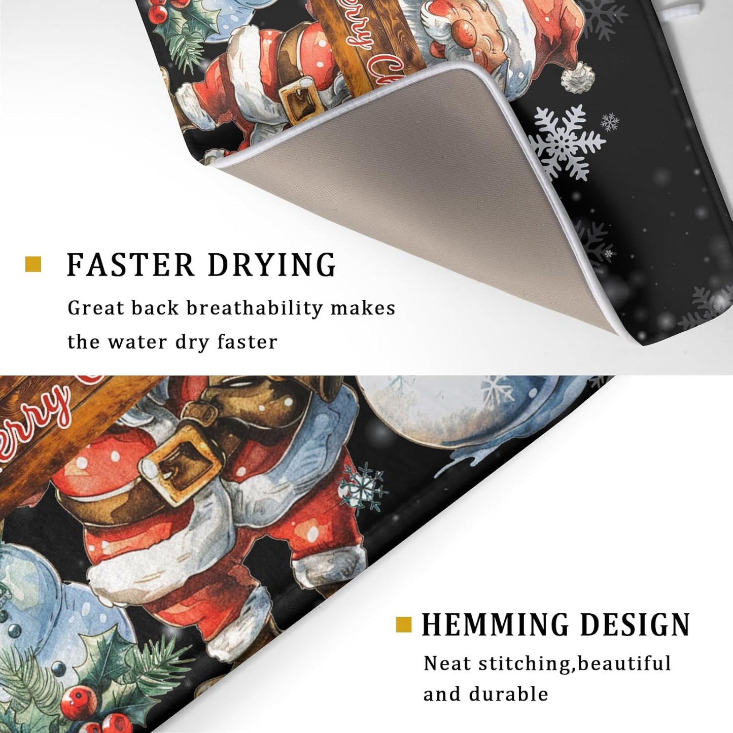 Christmas Santa Snowman Dish Drying Mat 18x24 Inch Winter Xmas Snowmen Santa Drying Mat Absorbent Drainer Pad for Kitchen Counter Christmas Tableware Mats Protector for Black Home Kitchen Accessories