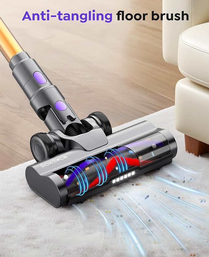 Cordless Vacuum Cleaner, 600W 50KPA 70Min Powerful Vacuum Cleaners for Home, Self-Standing Stick Vacuum with Charging Dock Station Removable Battery/OLED Screen for Home Pet Hair/Carpet/Hardwood Floor