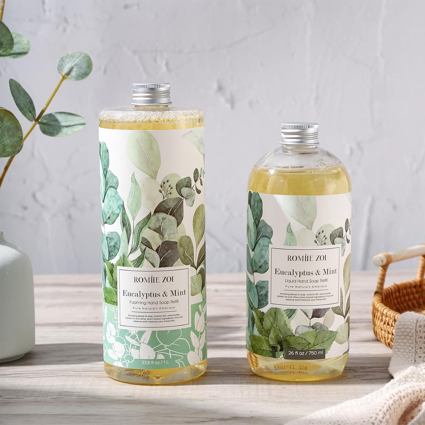 ROMIIE ZOI Liquid Hand Soap Refills, Eucalyptus & Mint, Gentle & Moisturizing Formula, 750 ML/ 26 FL OZ