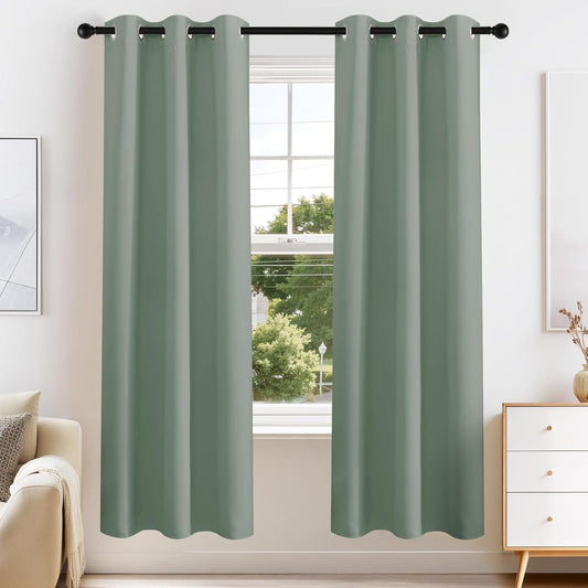 PONY DANCE Blackout Curtains for Bedroom 72 Inch Length 2 Panels Set, Privacy Thermal Insulated Room Darkening Grommet Drapes for Living Room Window, W34 x L72 Inch, Sage Green