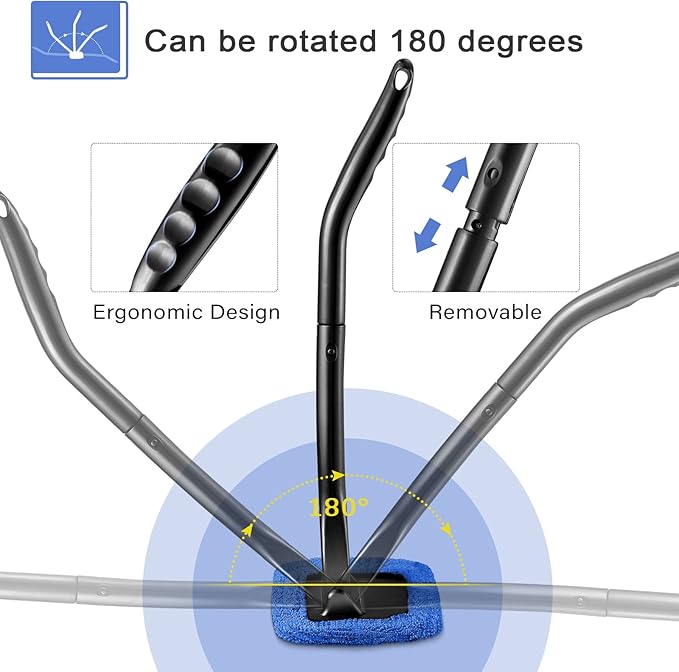 Frienda 2 Set Windshield Cleaner Tool Inside Car Windshield Cleaning Wand Auto Window Cleaner with Detachable Handle, 8 Reusable Microfiber Pads and 2 Spray Bottles for Car Interior(Gray, Blue)