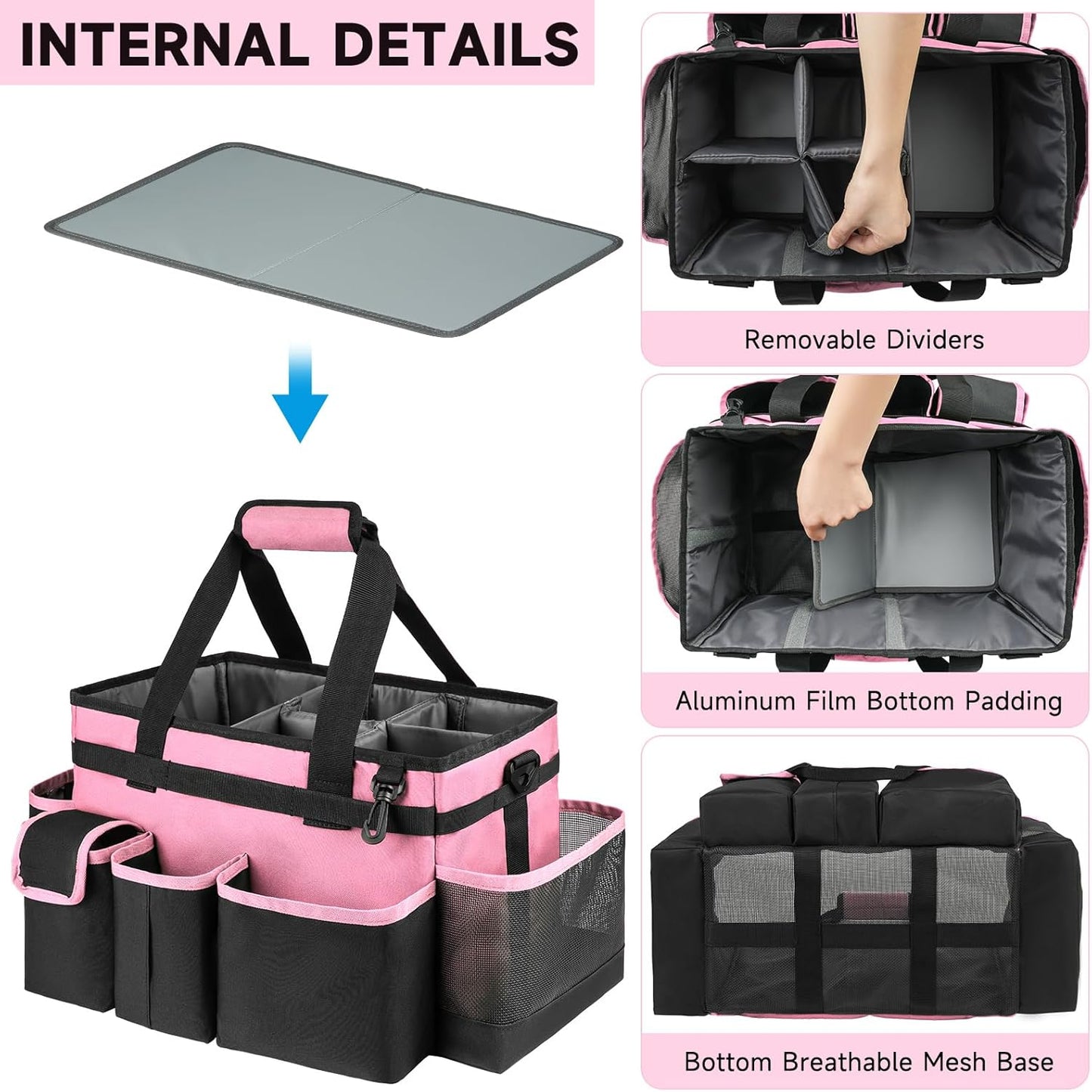 Cleaning Caddy,Large Cleaning Bags for Housekeepers,Cleaning Supplies Organizer with Handle,Pink