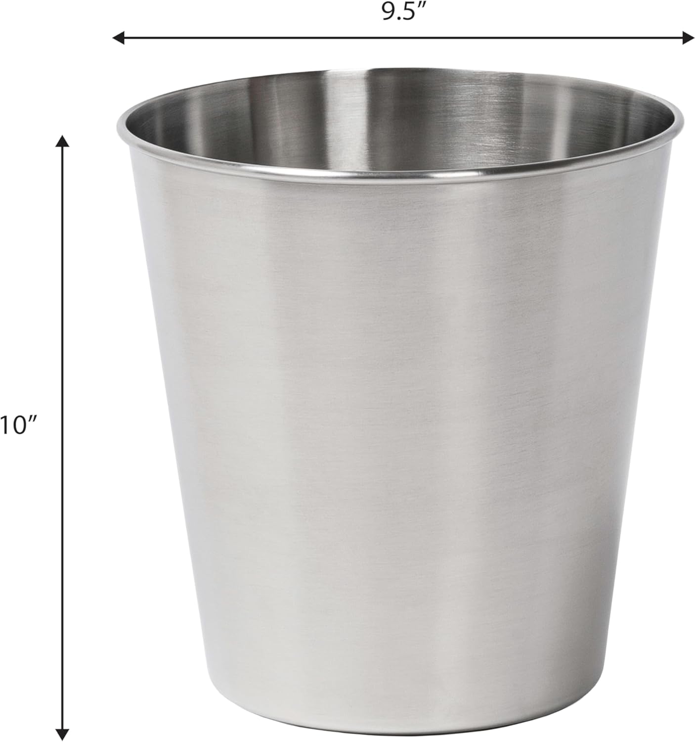 happimess HPM1113C-SET2 Nolan Modern Classic Smooth Steel 2 Gal Waste Bin for Kitchen, Office, Bathroom, Bedroom, Dorm, Brushed Steel (Set of 2)