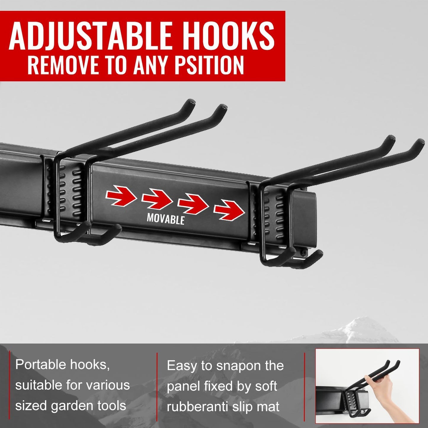 Wall Mount Tool Storage Rack, Garage Organization, Heavy Duty Garage Storage Tool Organizer, Garden Tool Wall Hooks and Hangers, Hold Up to 350lbs Black 2Pack