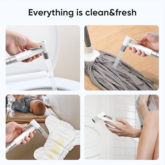 Arofa Handheld Toilet Bidet Sprayer for Toilet-Adjustable Water Pressure Control with Bidet Hose for Feminine Wash, Stainless Steel Jet Spray Cloth Diaper for Baby Wash - White/Brushed Nickel