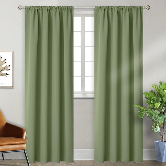 BGment Olive Green Blackout Curtains 84 Inch Length for Living Room - Rod Pocket Thermal Insulated Room Darkening Drapes Privacy for Dining Bedroom, 2 Panels, 52 x 84 Inch